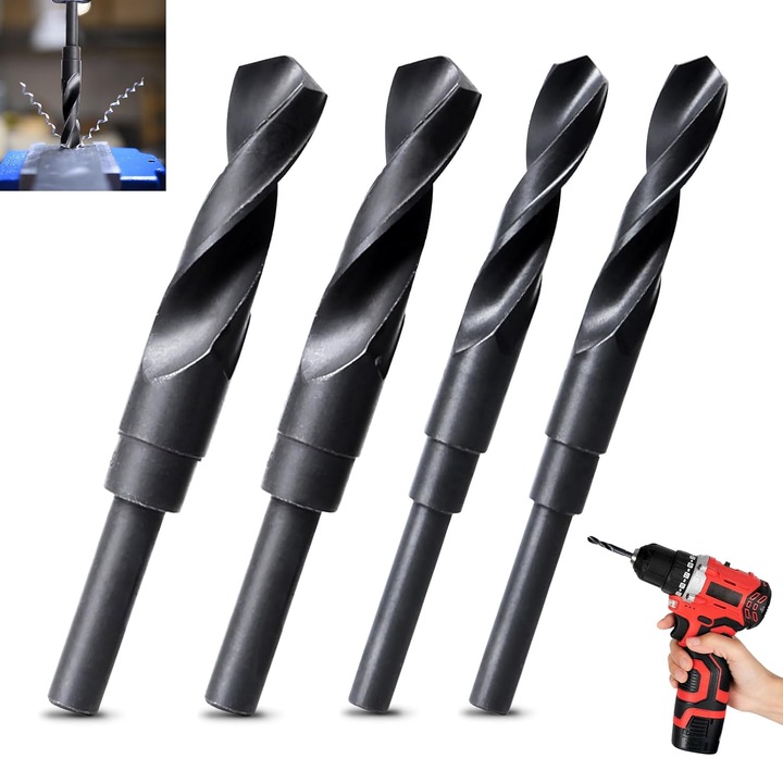 Set de burghie spiralate, 4 piese, otel rapid, pentru metal, aluminiu, lemn, dimensiuni 14x16x18x20mm