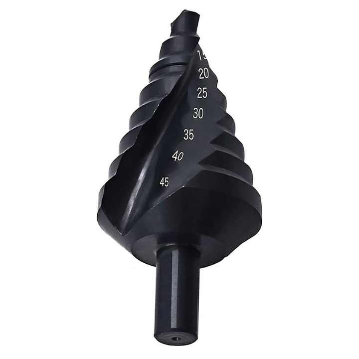 Set burghie escalonate, 10-45mm, flanse spiralate, negru