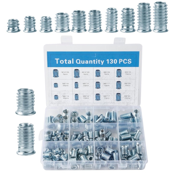 Set 130 piese dibluri filetate M6/M8/M10 cu cutii de sortare pentru prelucrarea pieselor si fabricarea mobilei