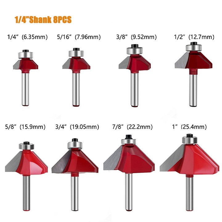 Freza unghiulara, 1/4, rosie, pentru prelucrarea lemnului