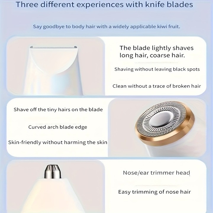 Set epilatoare electrice 3-in-1, trimmer facial, trimmer pentru par din nas, dispozitiv pentru indepartarea parului, reincarcabil USB