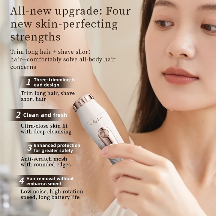 Epilator 3 in 1, dispozitiv portabil pentru indepartarea parului, design cu trei capete, utilizare umeda si uscata, incarcare USB