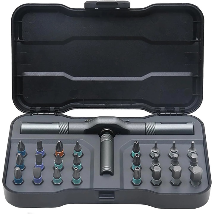 Set de surubelnite 24 in 1, cu maner T, unelte portabile pentru reparatii electronice, biciclete si proiecte de acasa