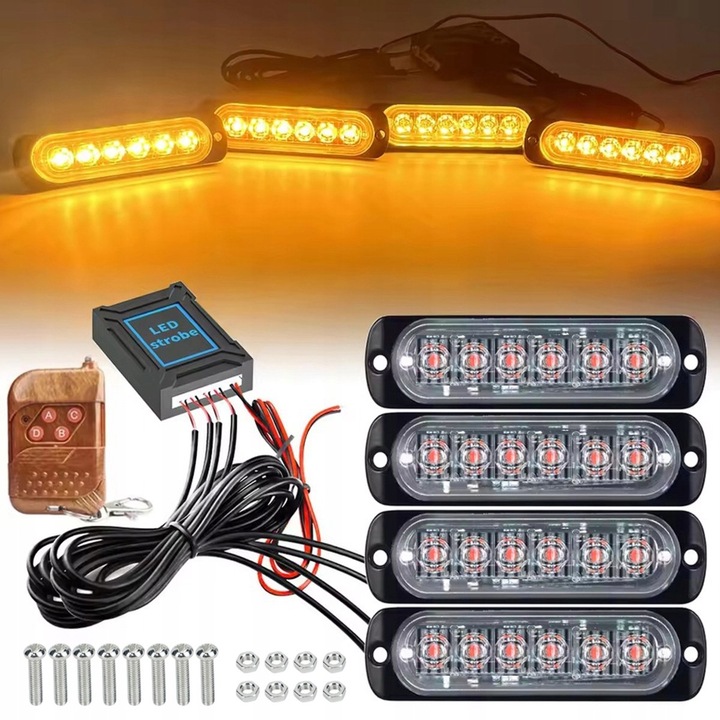 Set de 4 proiectoare LED cu telecomanda, 11 moduri de iluminare, galben, 12-24V