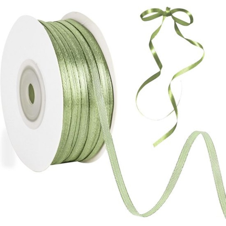 Ribona satinata verde, 91m, 3mm, pentru ambalare si decorare cadouri