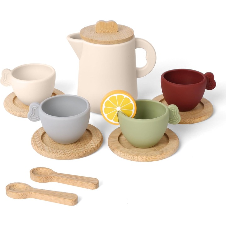 Set de ceai din silicon pentru copii, 13 piese, accesorii bucatarie, multicolor