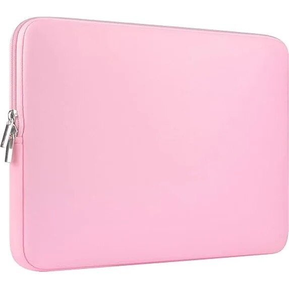 Geanta de protectie pentru laptop 15 inch, neopren, design slim, roz, set cu geanta suplimentara