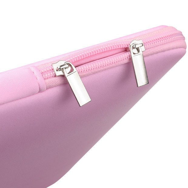 Geanta de protectie pentru laptop 15 inch, neopren, design slim, roz, set cu geanta suplimentara