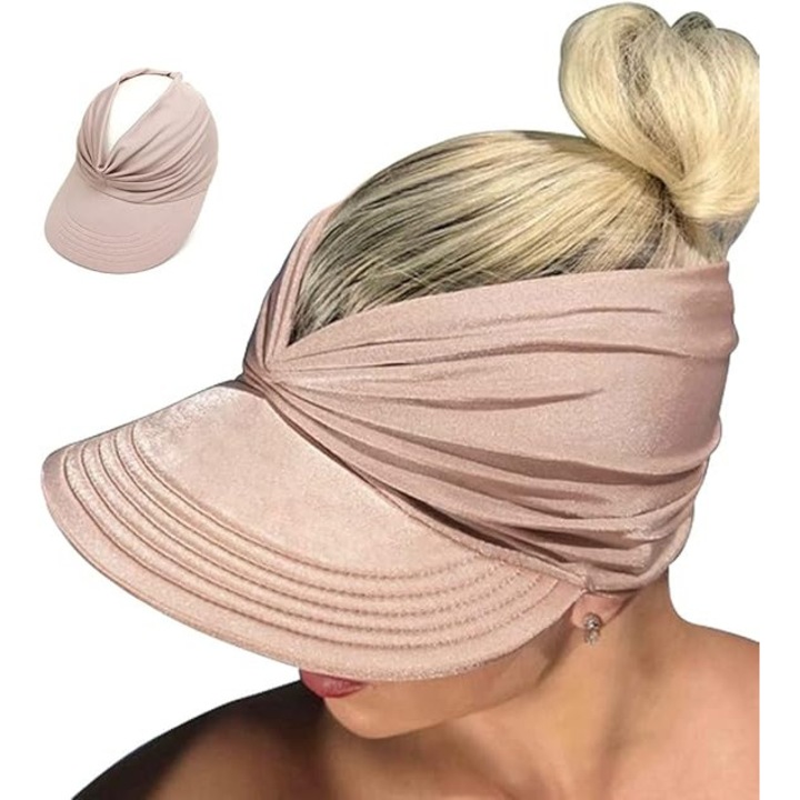 Palarie de soare pentru femei, roz, dimensiune ajustabila, protectie UV, pliabila