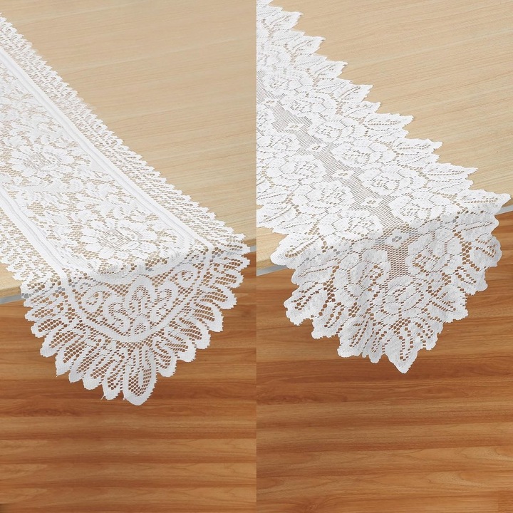 Set 2 fete de masa din dantela alba, 120x35cm, design elegant, ideal pentru ocazii speciale