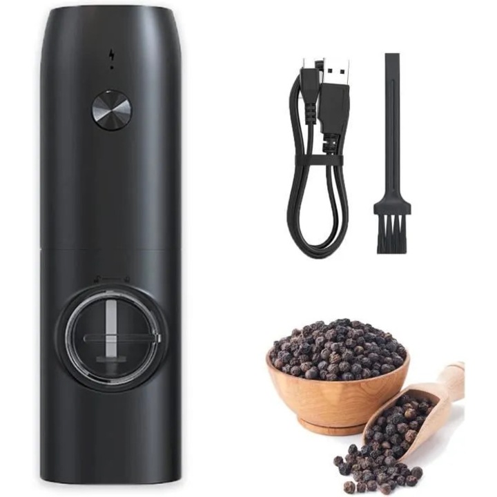 Rasnita electrica pentru condimente, USB reincarcabila, dimensiuni 18x5.5x5cm, design modern, capacitate mare