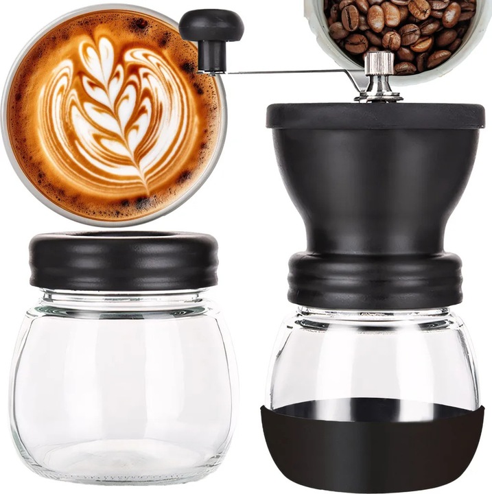 Rasnita de cafea si piper, inox, dimensiuni compacte, utilizare usoara, neagra