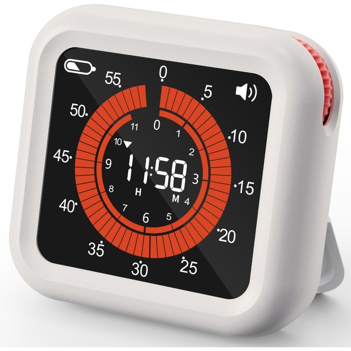 Timer digital cu ecran mare, functie de memorie, volum ajustabil, alb, 11x7x2cm