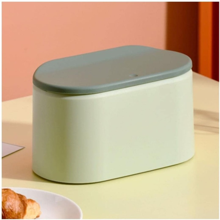 Cos de gunoi rectangular mini cu capac, verde, pentru birou, dimensiuni reduse