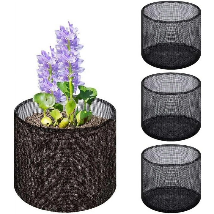 Set ghivece rotunde pentru plante acvatice, 4 bucati, PVC, 18cm, negru