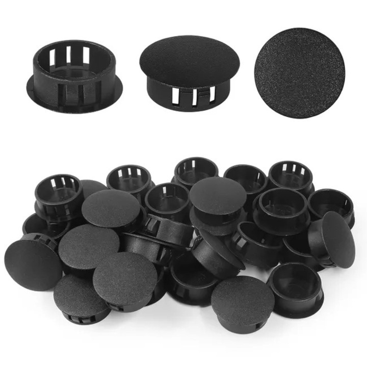 Capac de insertie rotund, 25 mm, set de 30 bucati, negru