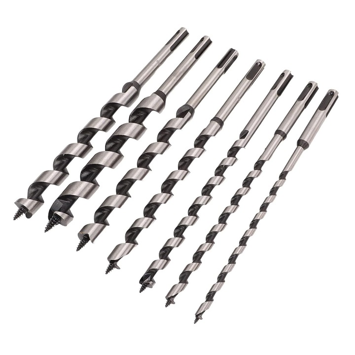 Set de burghie spiralate pentru lemn, 7 piese, accesorii pentru gaurit si insurubat