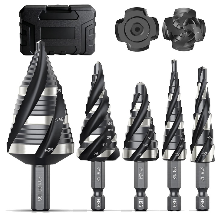 Set de burghie din metal cu 4 caneluri, 5 piese, otel rapid