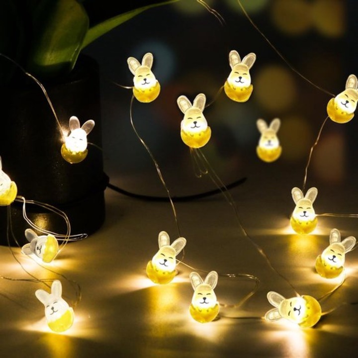 Dekoratív LED füzér, 20 lámpa, nyuszi és répa design, 220cm, elemes tápellátás