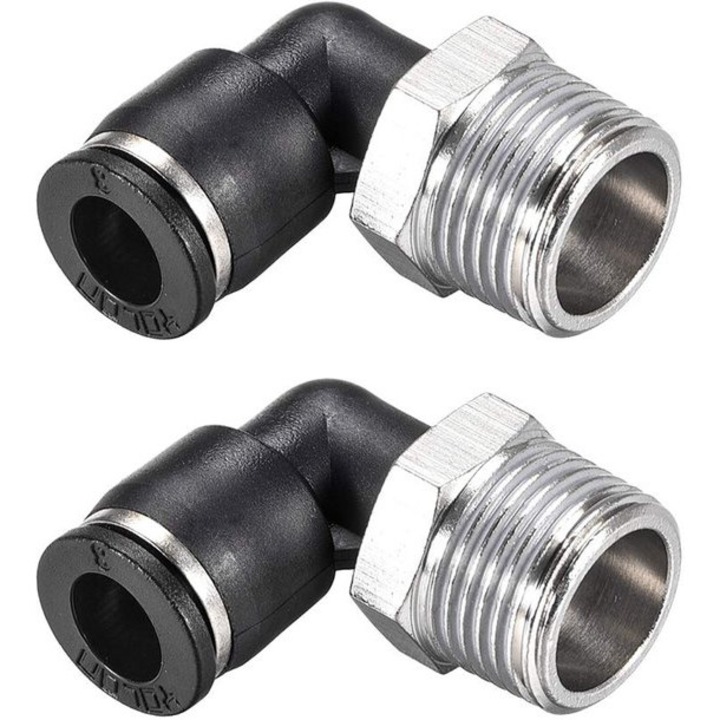 Set de 2 fitinguri de presiune, 8mm diametru exterior x 3/8 NPT, rezistente la coroziune, din plastic si metal