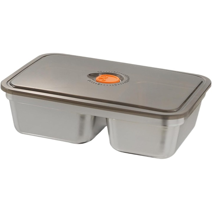 Cutii alimentare din otel inoxidabil, 2 compartimente etanse, set cu tacamuri, portabile, pentru picnicuri si camping