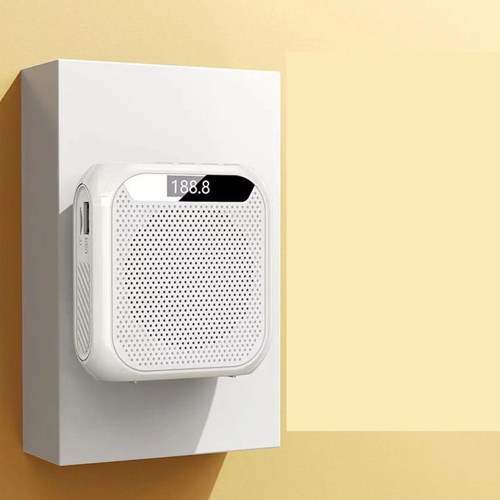 Hordozható megafon, 5W, 1200mAh, MP3 támogatás, állítható fejhallgató, fehér