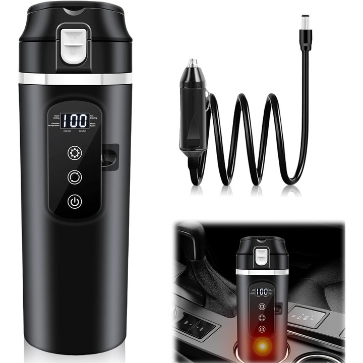 Elektromos vízforraló 12V 24V 500ml állítható LCD kijelzővel autóhoz teherautóhoz kempingezéshez