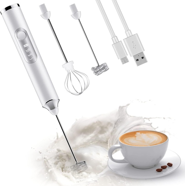Frother electric pentru lapte, 3 viteze, acumulator reincarcabil, set (1 frother + 1 tel)