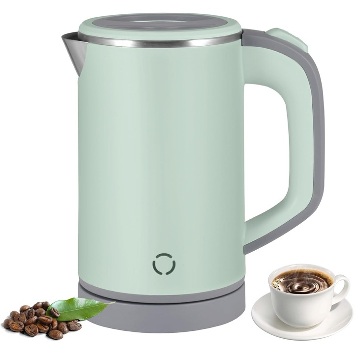 Fierbator electric mini 800ml, 600W, portabil, incalzire rapida in 5 minute, otel inoxidabil, verde