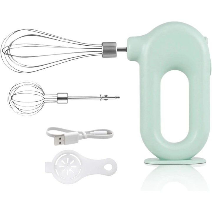 Mixer electric portabil, 4 viteze, incarcabil USB, 1500mAh, verde