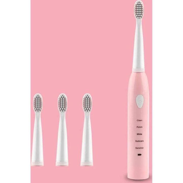 Periuta de dinti electrica, set IXP7 waterproof, 5 moduri de vibratie, roz, USB reincarcabil