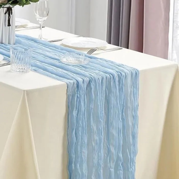 Fete de masa, 90x300cm, stil bohemian, albastru deschis, set pentru diverse ocazii