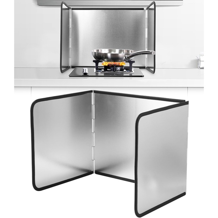 Placa de protectie pentru bucatarie, 38.5x29x30cm, material metalic galvanizat, pliabil, rezistent la apa si ulei