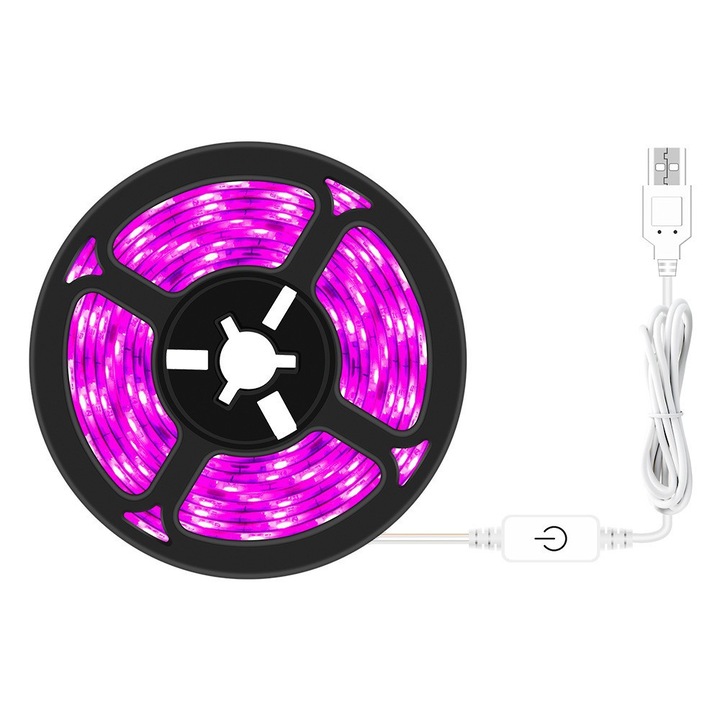 Banda LED impermeabila cu spectru complet, 3m, pentru plante de interior, flexibila, USB