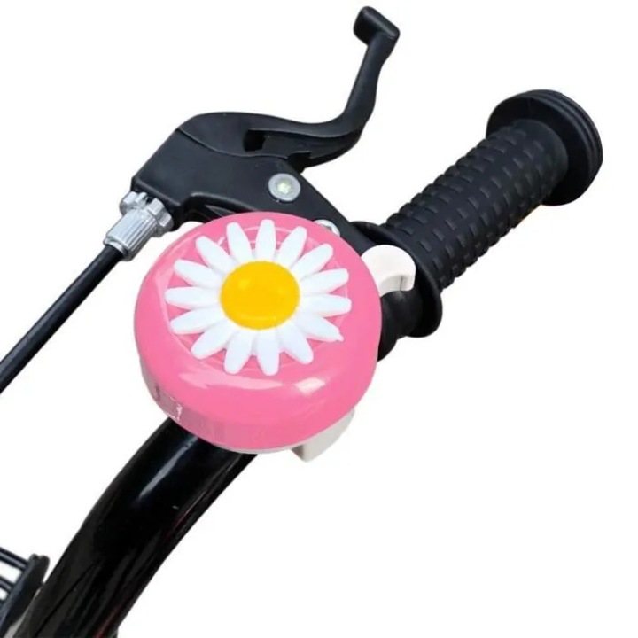 Sonerie bicicleta, floare soarelui, roz, dimensiune copii, usor de instalat