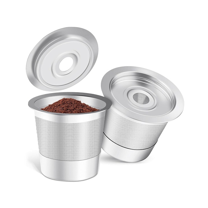 Set de 2 capsule de cafea reutilizabile din otel inoxidabil, compatibile cu aparate de cafea, usor de curatat, 10g.