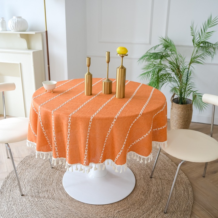 Fata de masa rotunda, 140cm, portocalie, din in