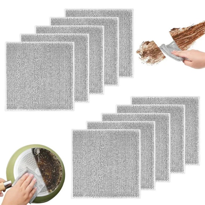 Set 10 bureti din lana de otel 20x20cm - Lavete reutilizabile, multiusoare, cu structura dubla