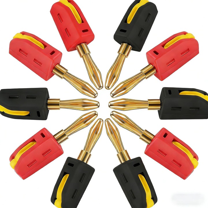 Set 10 conectori banana 4mm, negru si rosu, pentru difuzoare si amplificatoare