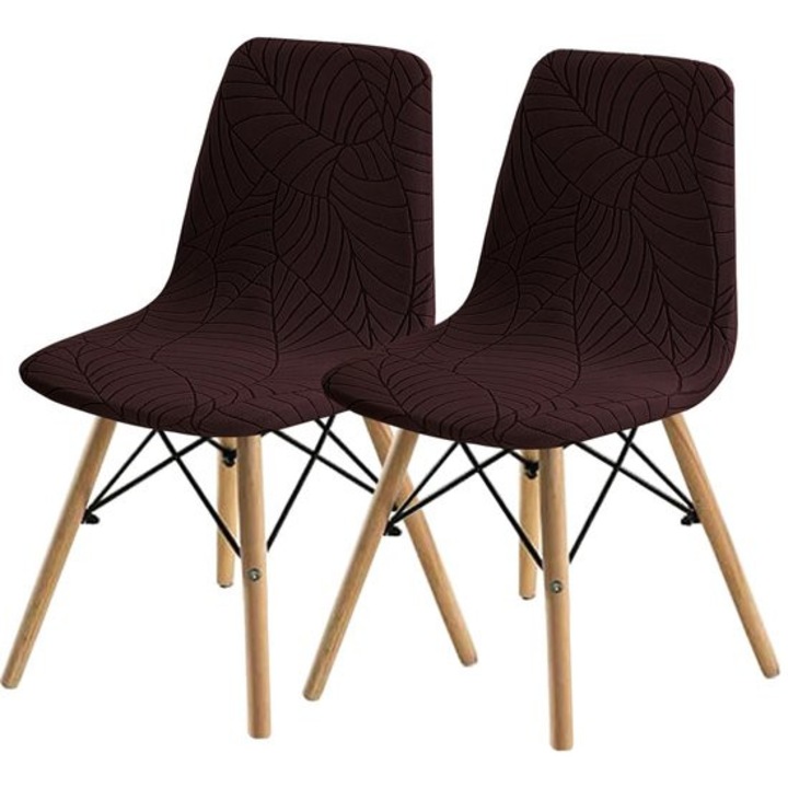 Huse pentru scaune de dining, set de 2 piese, design modern, culoare maro, material textil captusit