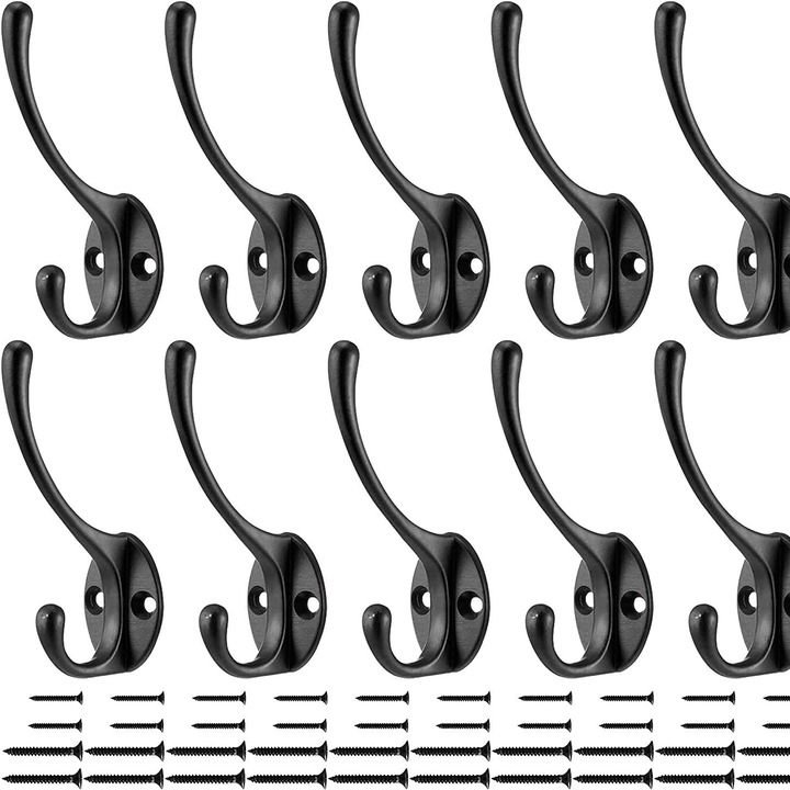 Cuiere metalice, set 10 bucati, finisaj bronz antic, capacitate 30 lbs, pentru haine, prosoape, chei, dimensiuni variate