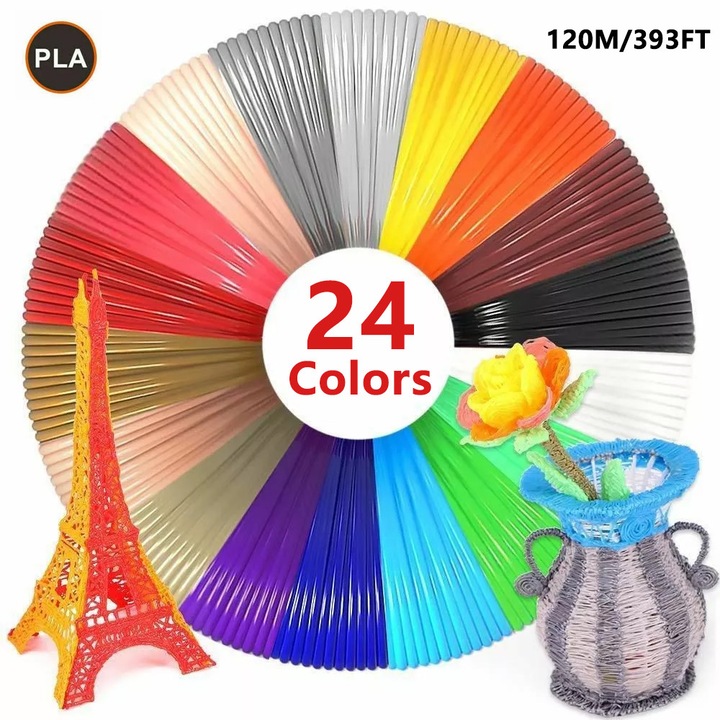 24 darabos PLA filament készlet 3D tollhoz, 1.75mm, 120m, DIY rajzoláshoz