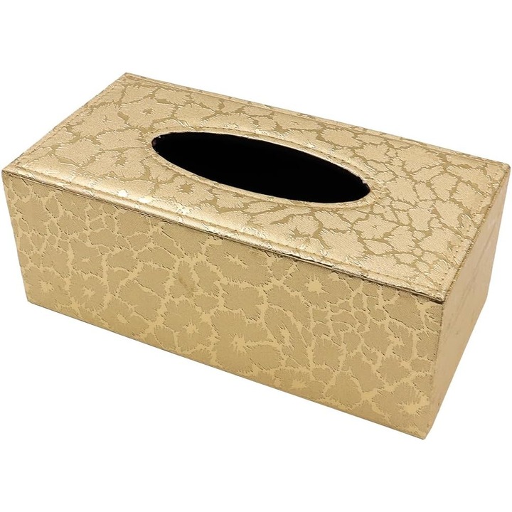 Suport servetele PU piele, dreptunghiular, auriu, compact