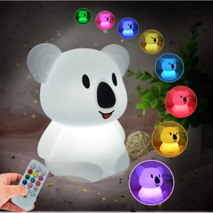 Lampa de veghe pentru copii, forma de koala, lumini colorate, portabila, 12.4 lumeni