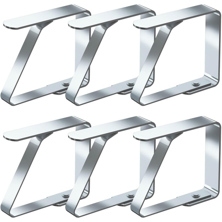 Clips pentru fete de masa, set 6 bucati, otel inoxidabil, argintii