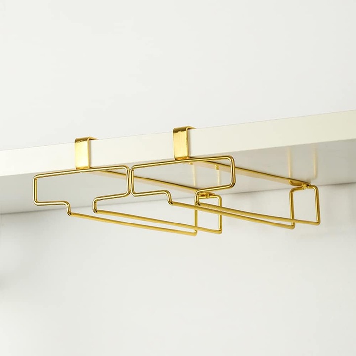 Suporturi pentru pahare de vin, set de 2, design compact, aurie, usor de instalat, material rezistent
