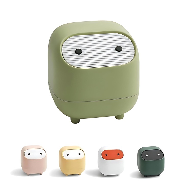 Cos de gunoi mini cu capac, 16.9cm, ABS + PP, set cu sac de gunoi, multicolor