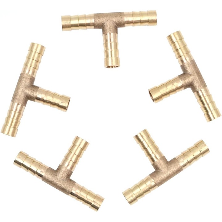 5 db sárgaréz csatlakozó készlet, 10mm, T-csatlakozók, üzemanyag/levegő tömlőkhöz