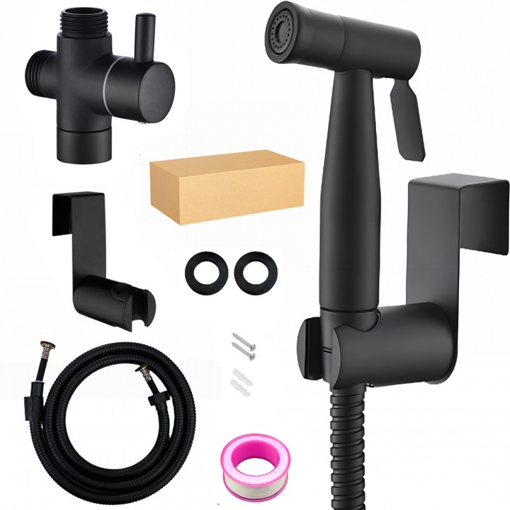 Set dus portabil cu cap bidet G1/2 inch, utilizat pentru igiena, curatare si baie - Negru