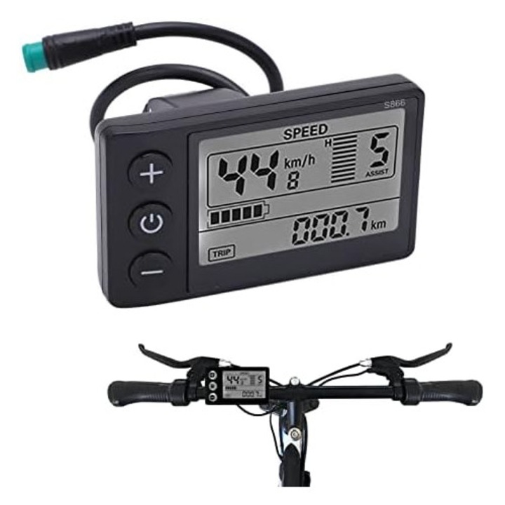 S866 kerékpár computer, LCD kijelző, vízálló, 24V/36V/48V, országúti és mountain bike kerékpárokhoz